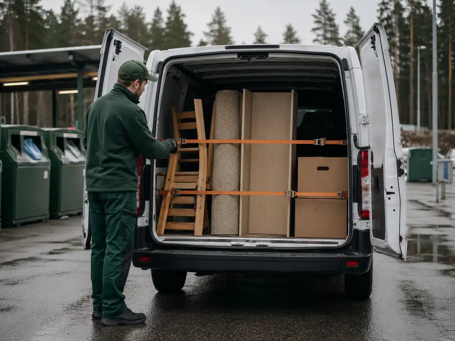 Kierratykseen lahtevat tavarat lastattuna noutopalvelun autoon